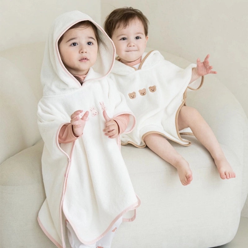 Kids Hooded Cotton Bathrobe Quick-Dry Absorbent Beach Towel for Boys and Girls|Children's Bath Towels and Robes