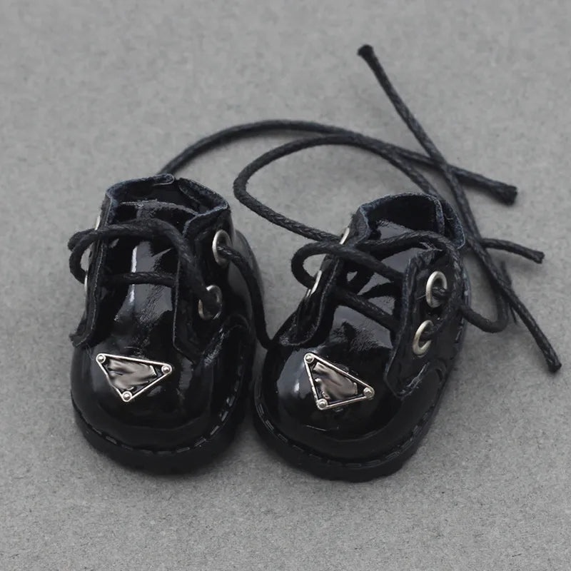 3.8x2.3cm Cotton Doll Shoes with 10cm Laces Shiny Round Toe Leather Tie Toy Footwear|Doll Accessories