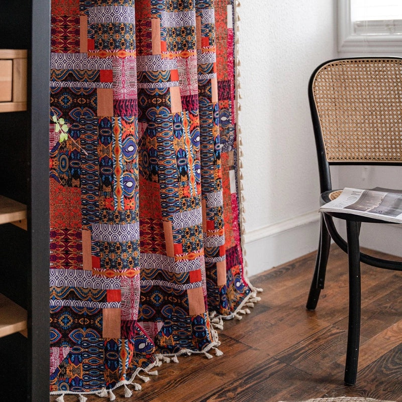 Bohemian Patchwork Printed Kitchen Curtain Semi-Shaded Bay Window Country Style Living Room|Home Decor Curtains