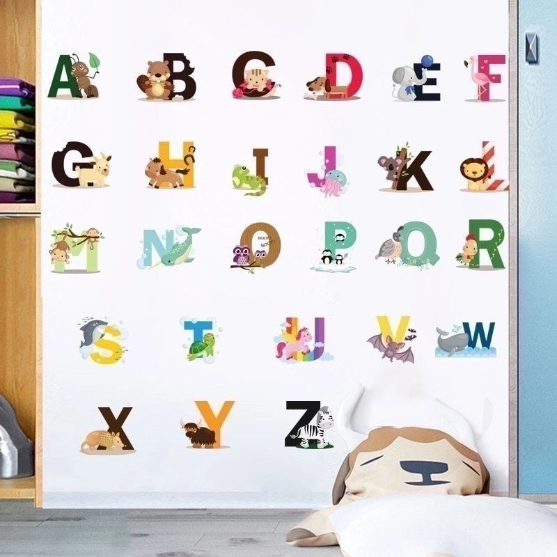 26 English Alphabet Wall Stickers with Cartoon Animals for Kids Room Decor|Children's Room Wall Decals