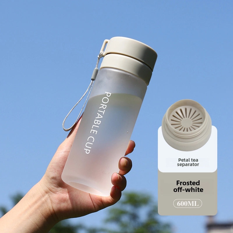 Large-capacity Outdoor Sports Water Bottle with Frosted Plastic Portable Rope Customizable Tea Drain Cup|运动水壶