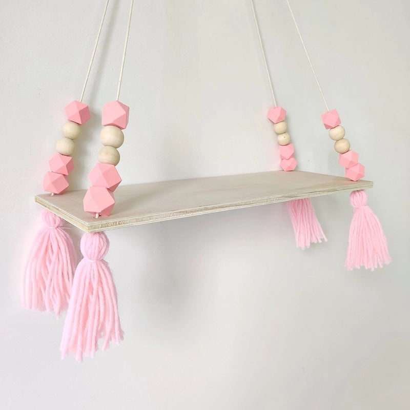 Nordic Macaron Octagonal Beads Tassel Wall Shelf Creative Kids Room Storage Plywood Organizer|Home Decor Storage