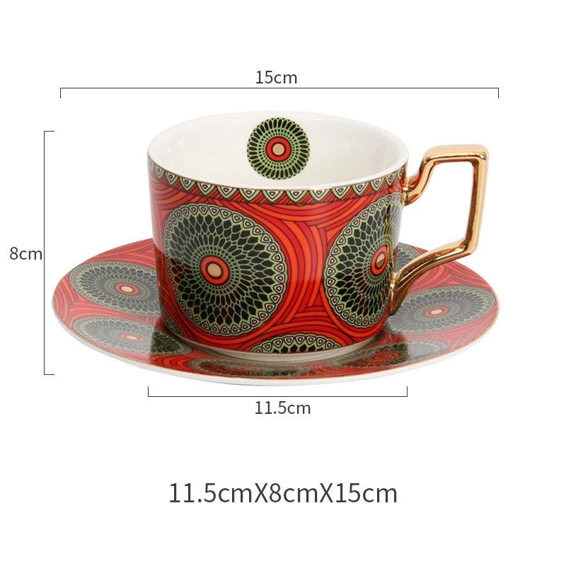 Retro Geometric Devil's Eye White Porcelain Mug with Placemat Set | Kitchen & Dining Accessories