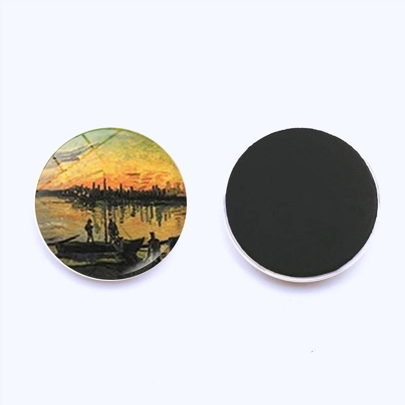 Van Gogh Starry Night Crystal Glass Refrigerator Magnets 25mm Creative Home Decor Stickers|Home & Kitchen Accessories