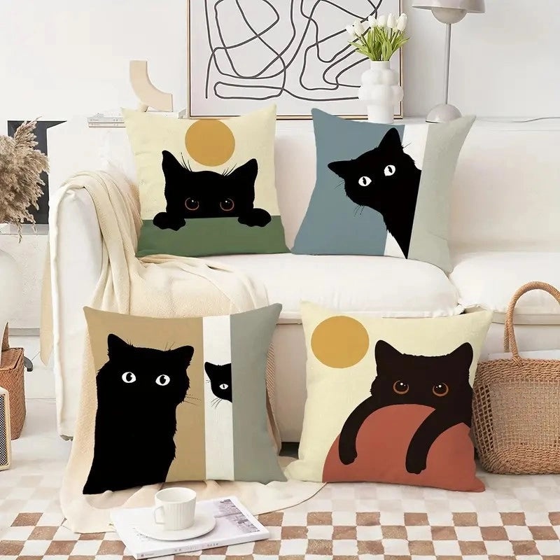 Adorable Cat Letter Linen Pillow Covers for Couch and Sofa Decoration|Home Decor & Cushions