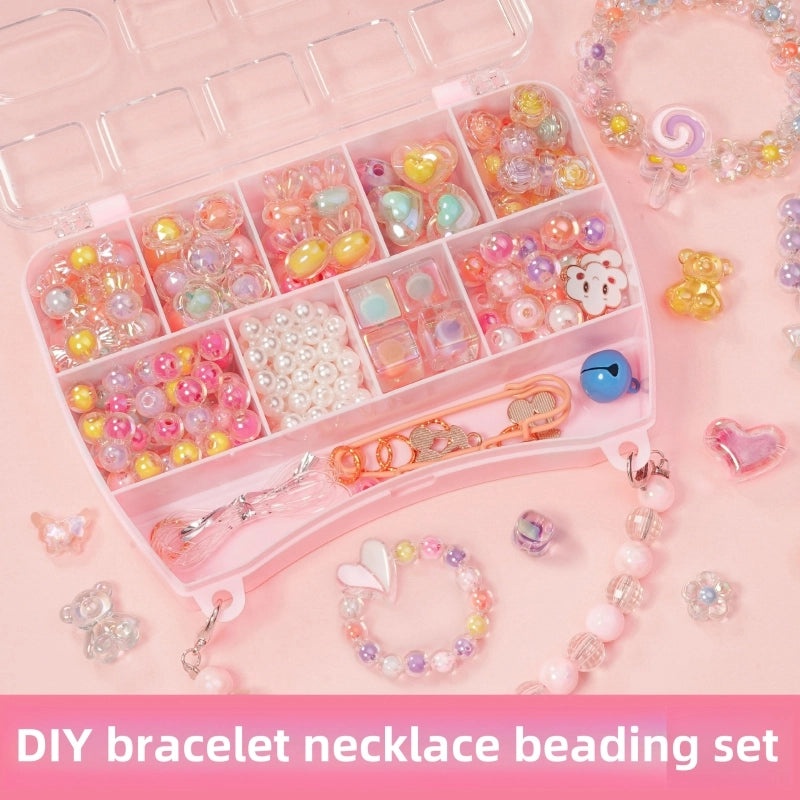 Kids DIY Beaded Jewelry Kit Portable Box Loose Beads for Bracelet Necklace Handmade Craft Gift|Children's Jewelry Craft Supplies