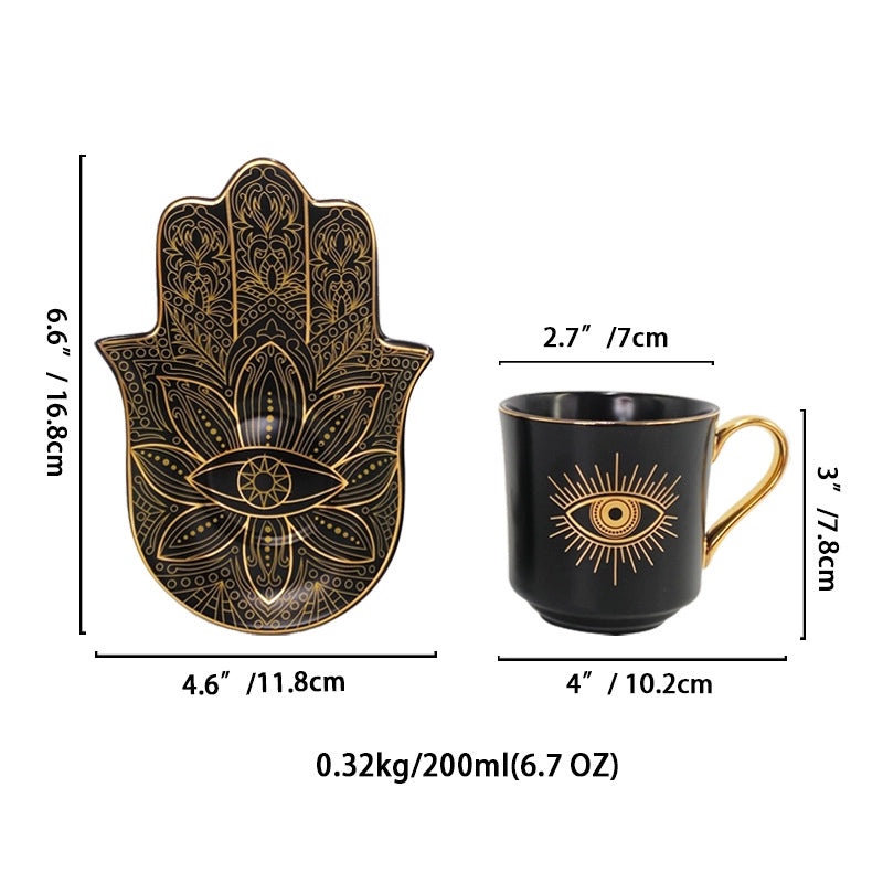 Vintage Devil's Eye White Porcelain Mug Placemat Set | Home & Kitchen Tableware