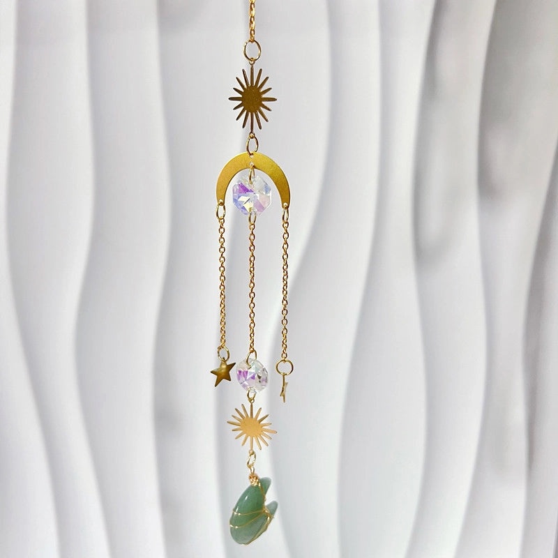 Minimalist Sun and Moon K9 Crystal Brass Suncatcher Wind Chime Decorative Wall Art|Home Decor
