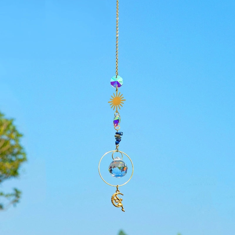 Pastoral Crystal Metal Suncatcher Wind Chime Sun Pattern Home Decor