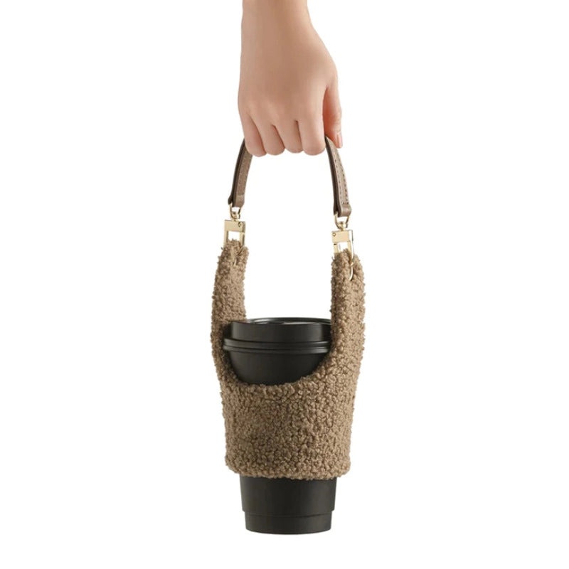 Cozy Solid Color Teddy Bear Plush Cup Sleeve 1pc | Drinkware Accessories