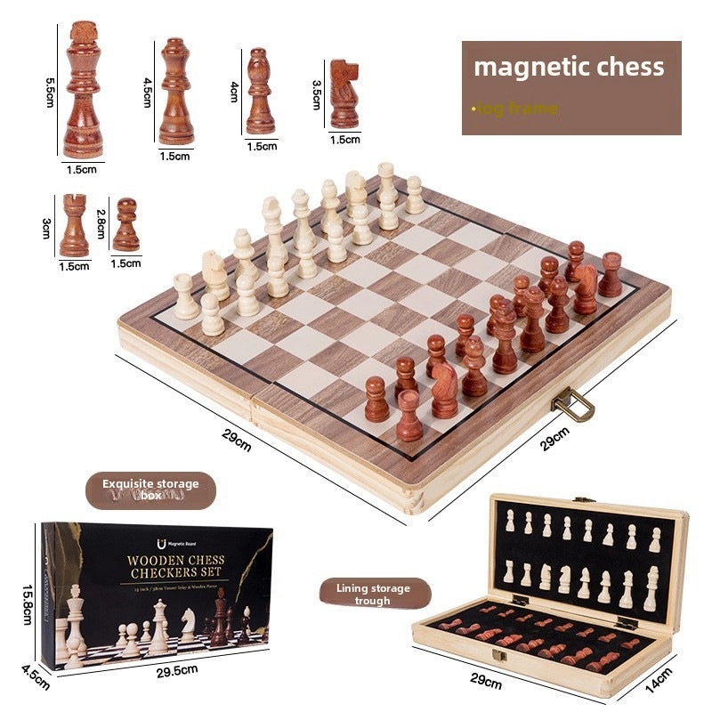 2in1 Magnetic Walnut Chess and Checkers Set with Direct Round Corner Folding Design|Board Games & Chess Sets