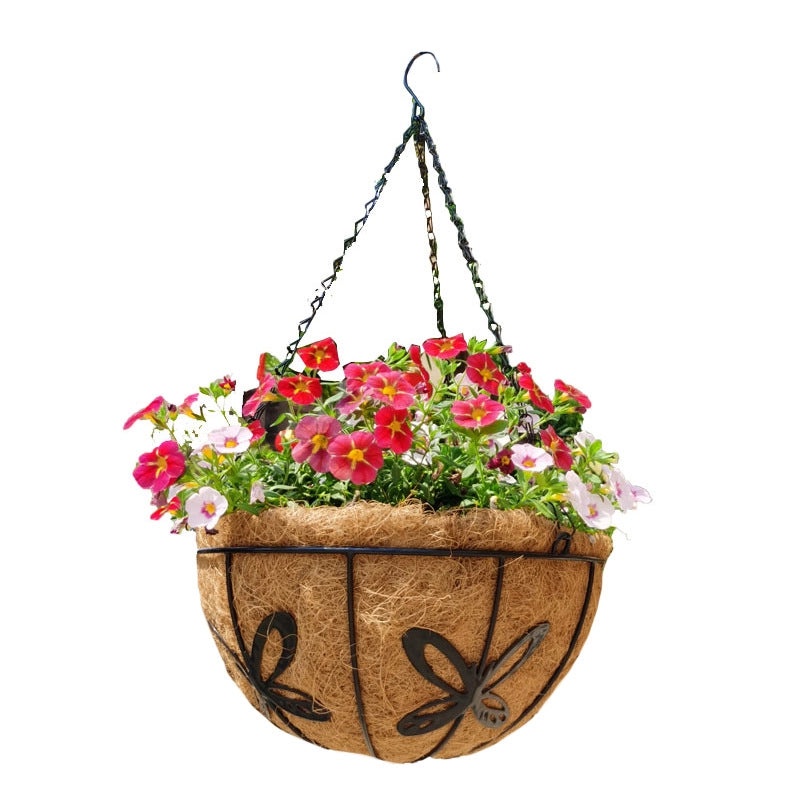Round Iron Coconut Palm Hanging Flower Pot Basket | Gardening & Outdoor Planters