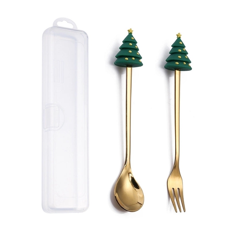 Festive Animal Santa Claus Stainless Steel Cutlery Set 2 Pieces|Kitchen & Dining Tableware