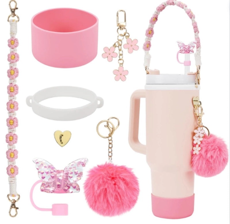 Adorable Geometric Plush Silica Gel Straw Charm Cup Pendant Set | Drink Accessories