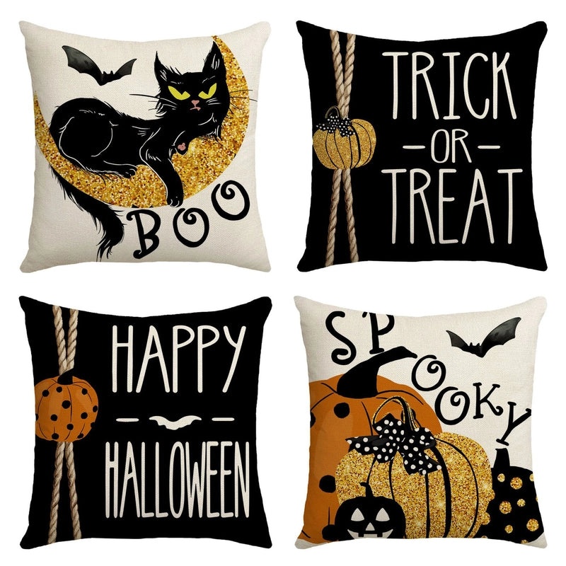 Halloween Minimalist Pumpkin Ghost Linen Pillow Covers for Couch Sofa Decor | Home Decor Pillows