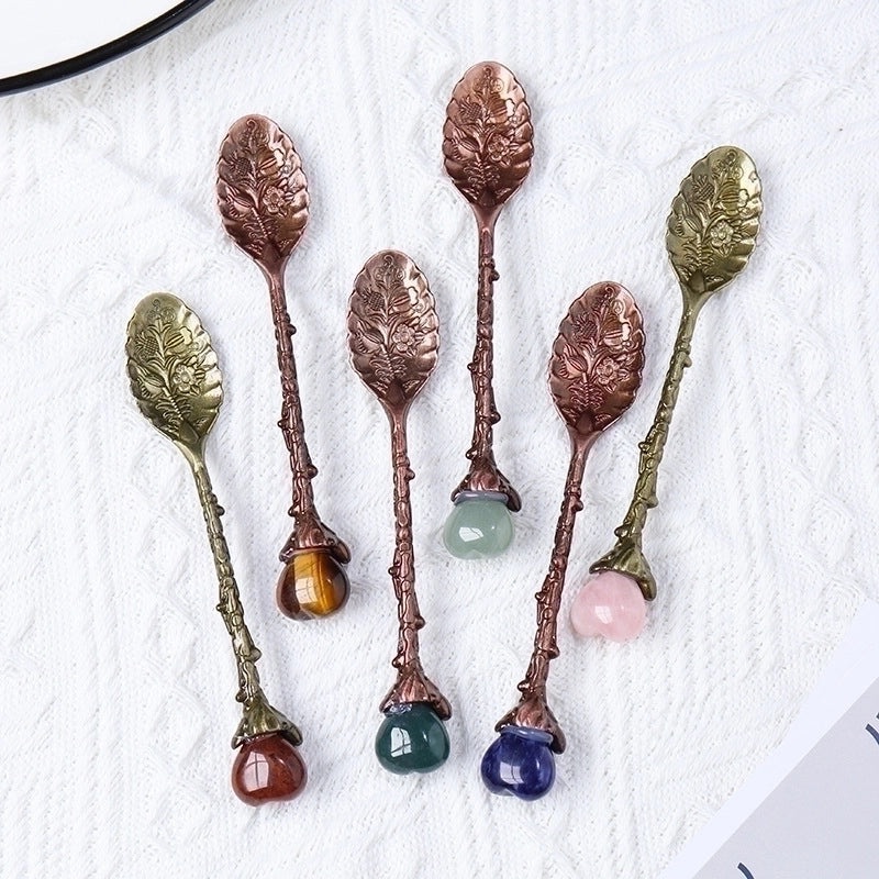 Elegant Natural Crystal Love Spoon with Bronze Long Handle | Kitchen Utensils & Cutlery