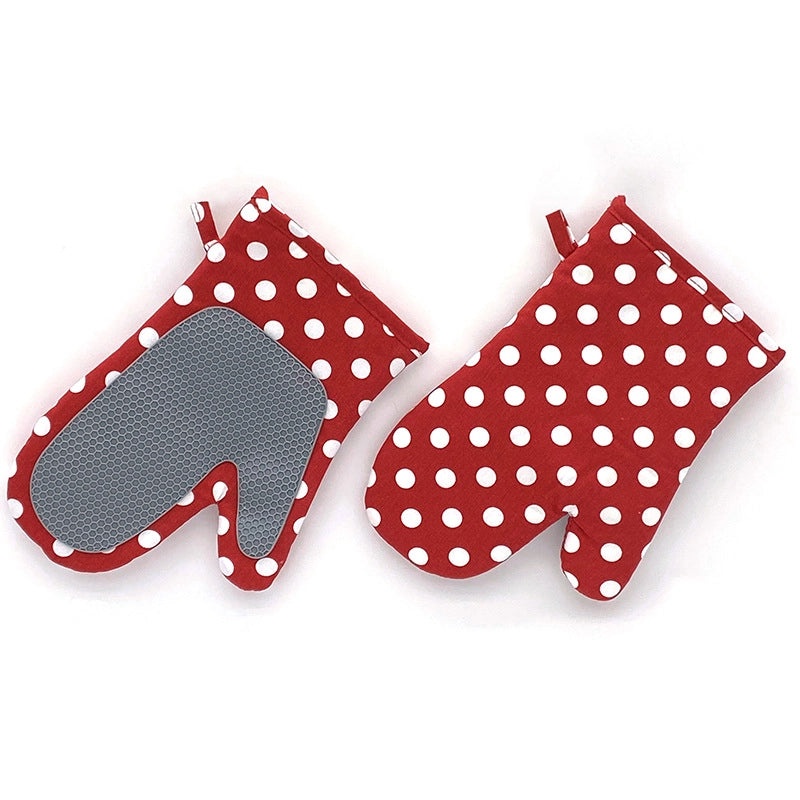 Cotton Heat Resistant Gloves with Minimalist Polka Dot Design|Kitchen & Dining Accessories