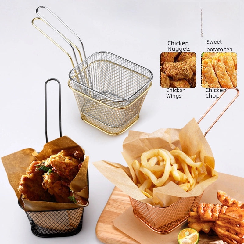 Mini Stainless Steel Square Fry Basket Mesh Sieve for French Fries | Kitchenware & Food Serving Accessories