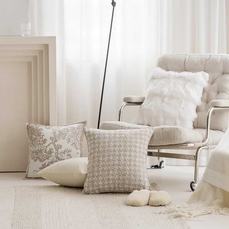 Cream Color Houndstooth Sofa Waist Pillow Cushion Nordic Style Bed Backrest Pillowcase | Home Decor Cushions