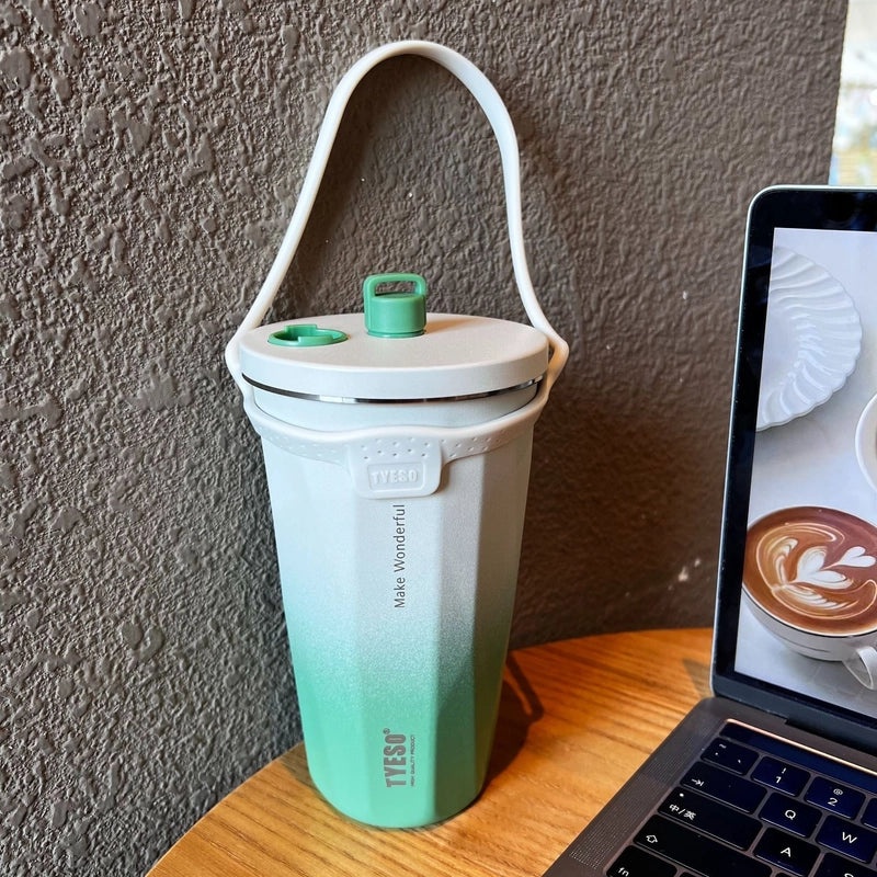 TYESO Taishuo Stainless Steel Insulated Coffee Cup with Straw and Ice Holder | Drinkware & Thermoses