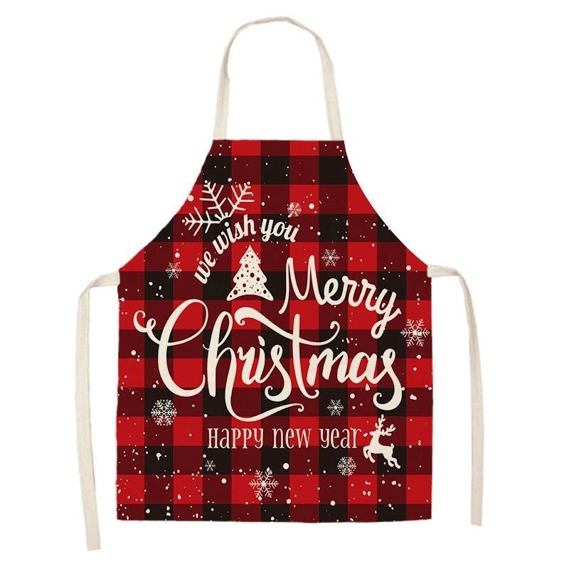 Christmas Santa Claus Stripe Snowflake Linen Apron Holiday Kitchen Accessory|Kitchen & Dining