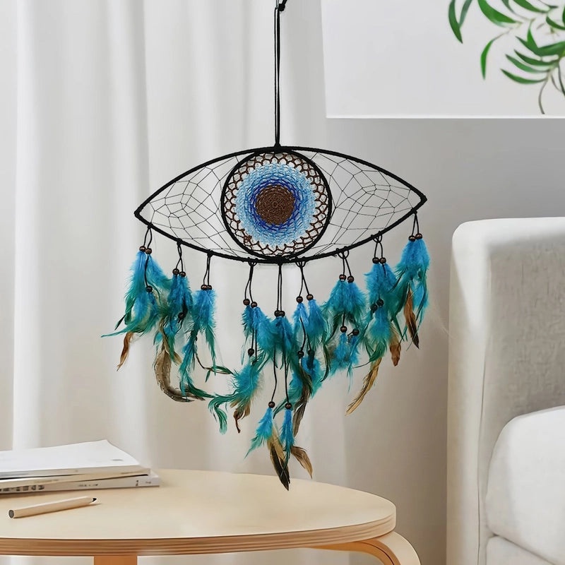 Rustic Devil's Eye Feather Iron Wall Hanging|Home Decor Wall Art