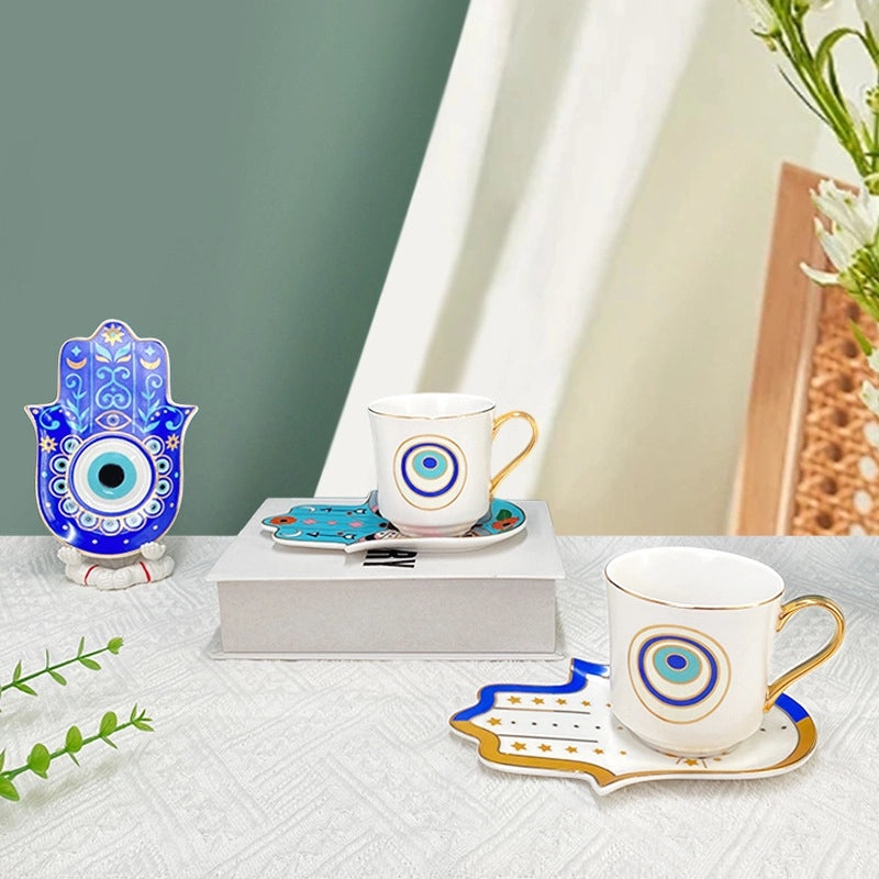 Vintage Devil's Eye White Porcelain Mug Placemat Set | Home & Kitchen Tableware