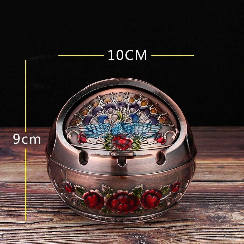 Vintage Elephant Peacock Rose Metal Ashtray Decorative Ornament|Home Decor & Accessories