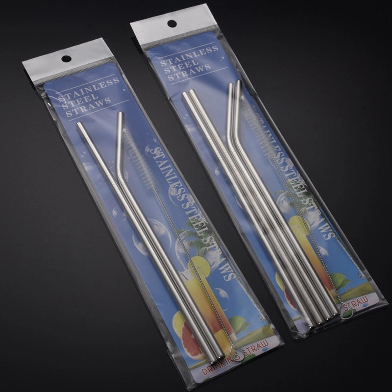 Stainless Steel Reusable Straw Set with Colorful Paper Card, Straight and Curved for Coffee, Milk Tea, Beverage | Drinkware & Bar Accessories