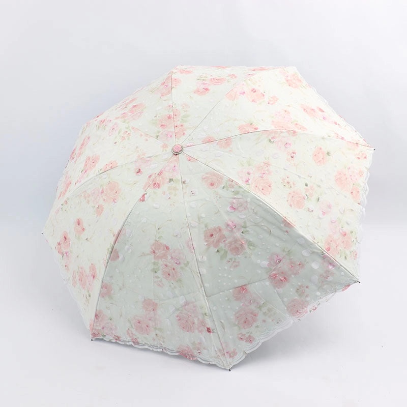 Goddess Princess Double Layer Lace Foldable Umbrella for Women | Sun & Rain Protection | Black Sunshade Umbrellas | Women's Accessories