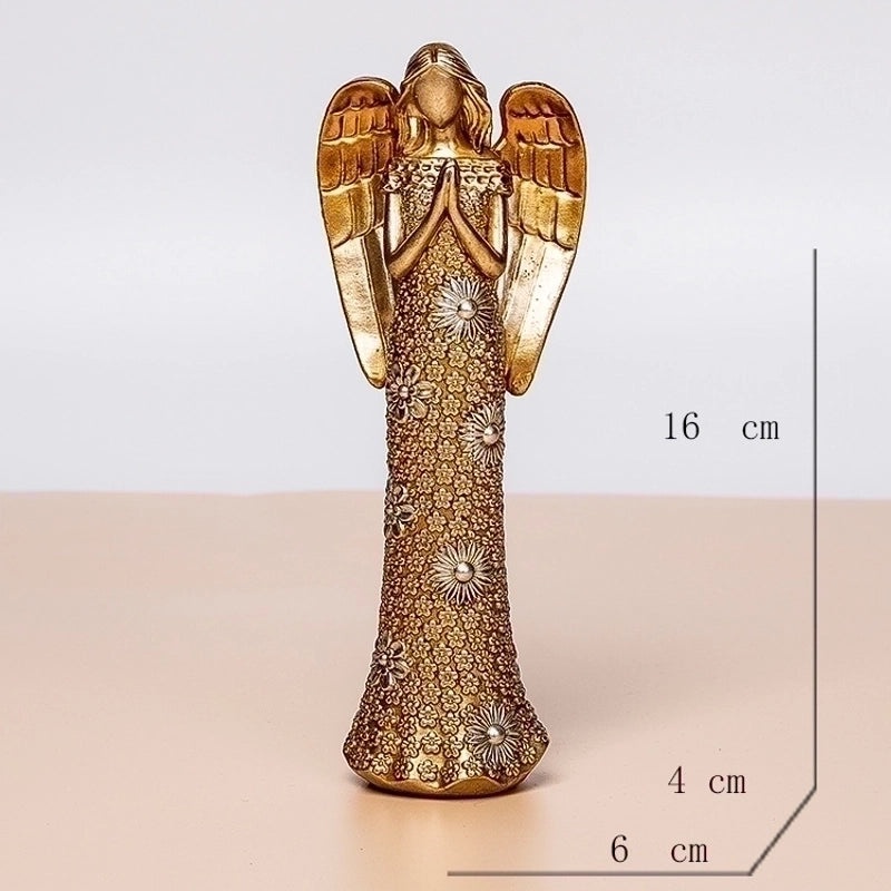 Golden Heart Angel Statue Resin Ornament | Home Decor & Collectibles