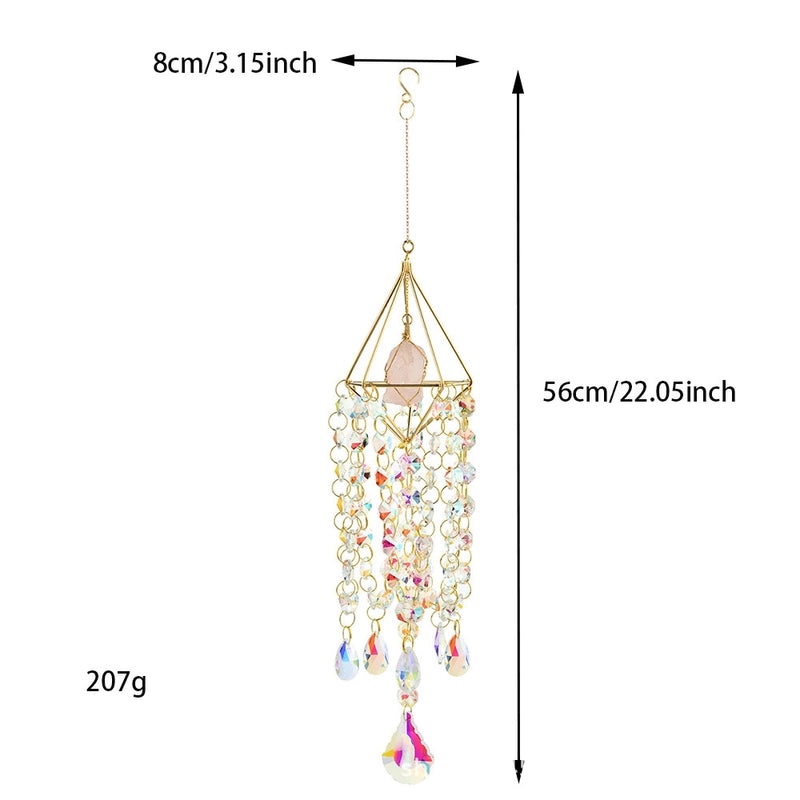 Minimalist Geometric Rose Quartz Crystal Suncatcher Wind Chime Wall Hanging|Home Decor