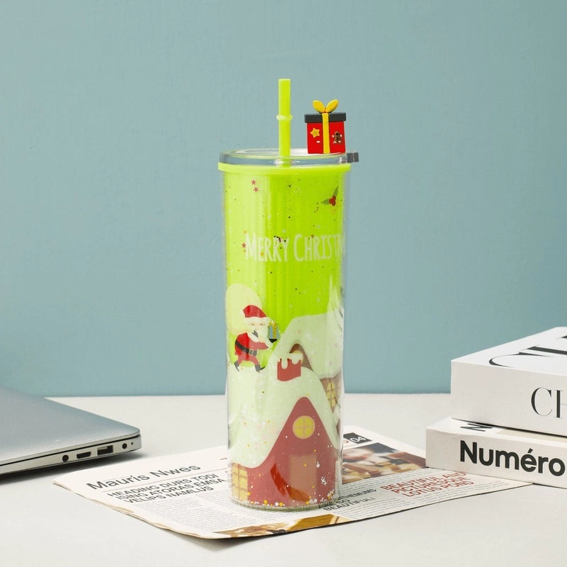 Christmas Cute Christmas Tree Santa Claus Elk Plastic Tumbler Water Bottle 1 Piece|Kitchen & Dining Accessories