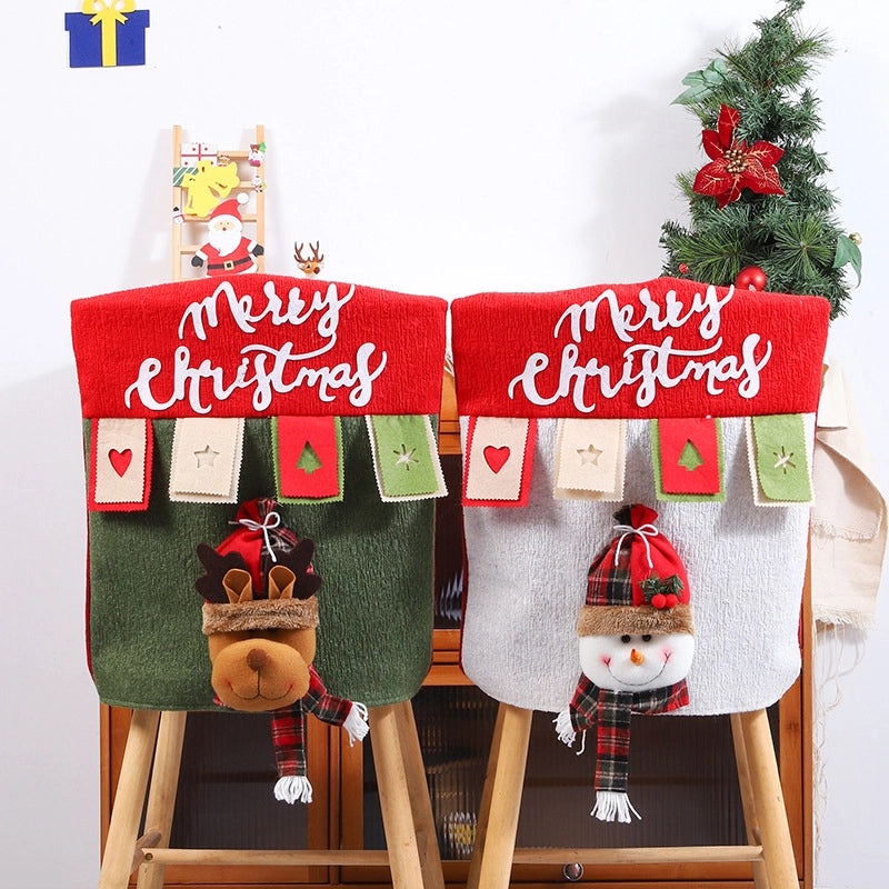 Festive Cartoon Christmas Chair Cover with Pastoral Letters Polyester Holiday Decor|Home Decor & Chair Covers