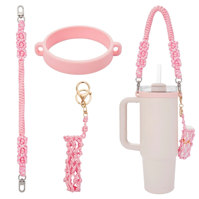 Floral Cotton Rope Silicone Cup Sleeves for Casual Use|Drinkware Accessories