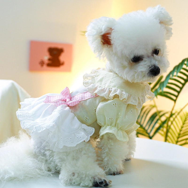 Spring Summer Pet Dress Fluffy Gauze Skirt with Embroidered Bear Cute Princess Style|Pet Clothing