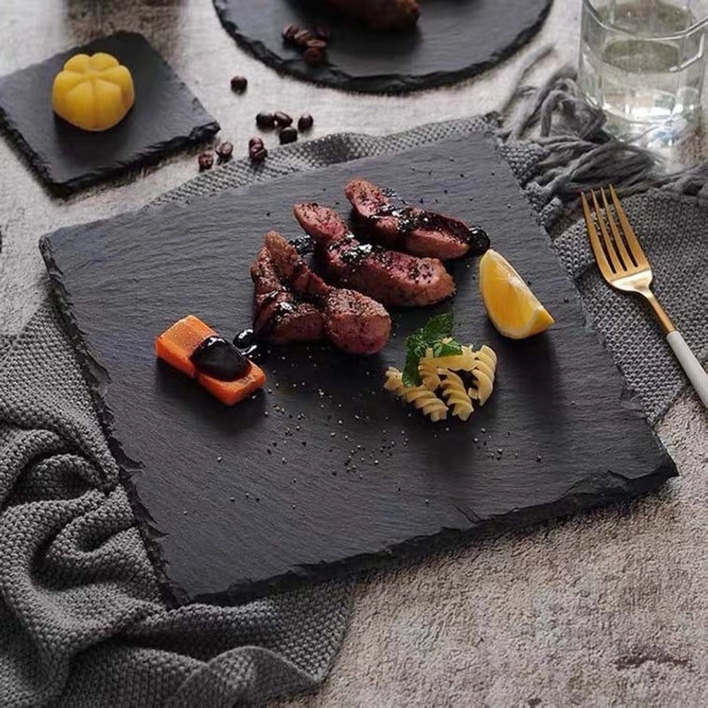 Japanese-Korean Style Black Slate Dinner Plate for Sushi Dessert Western Food Steak | Dinnerware & Plates