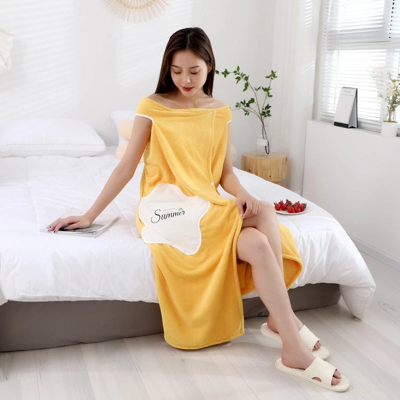 Coral Fleece Large Bath Towel with Pocket Women’s Wearable Bath Skirt Soft Absorbent Home Robe|Bath & Body Accessories