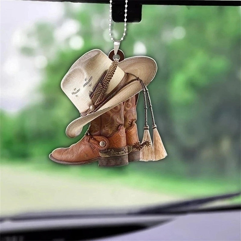 Cowboy Boot Hat Car Ornament Flat Dashboard Decor for Vehicle Interior|Car Interior Decorations