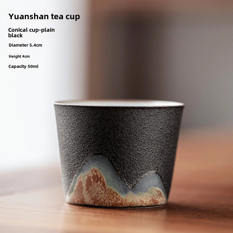 Yuanshan Ceramic Black Tea Cup Small Kung Fu Zen Personal Tea Cup Retro Master Cup with Tea Holder|Tea Cups & Accessories