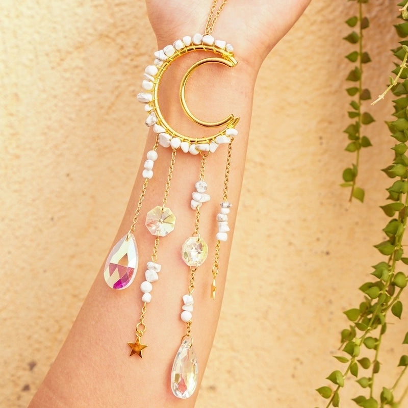 Elegant Moon White Crystal Wind Chime for Home Decor|Home Decor & Accessories