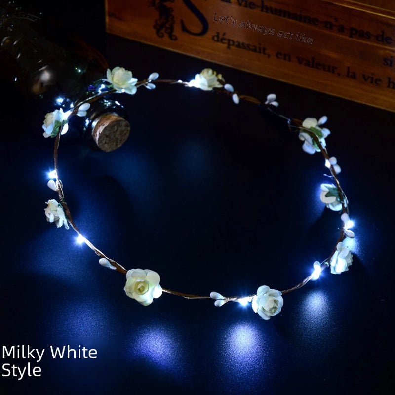 Luminous Floral Wreath Hairband Korean Mori Style Rattan Headdress Summer Festival Accessories|Hair Accessories