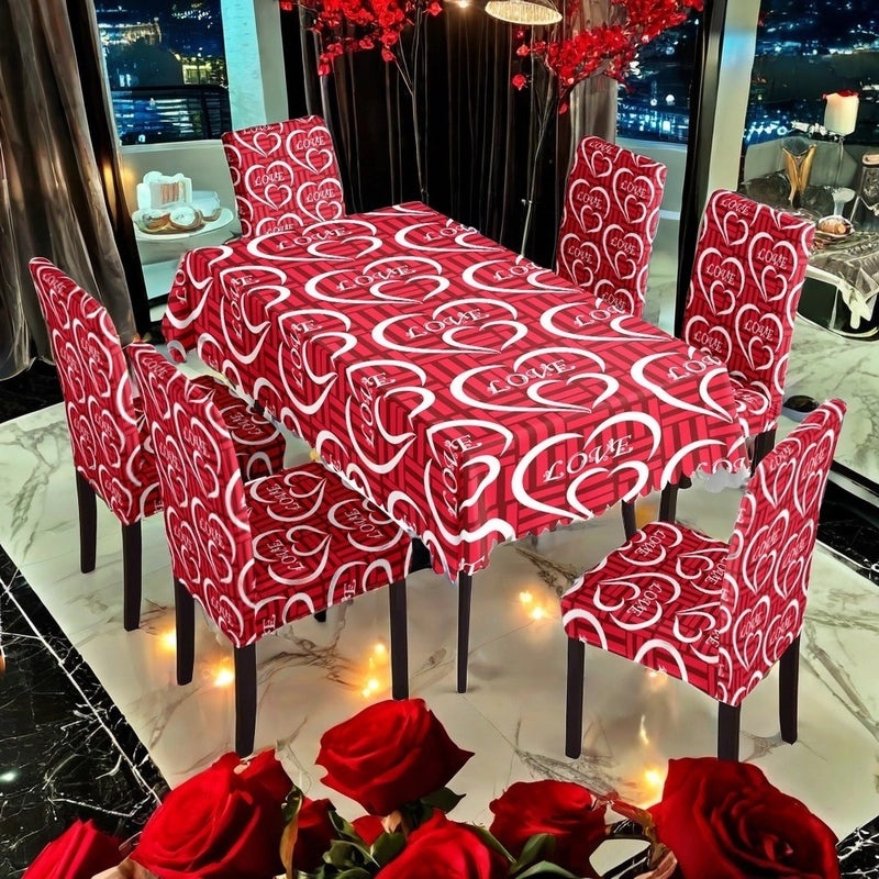 Romantic Polyester Chair Cover Pink Heart Pattern Valentine's Day Decor