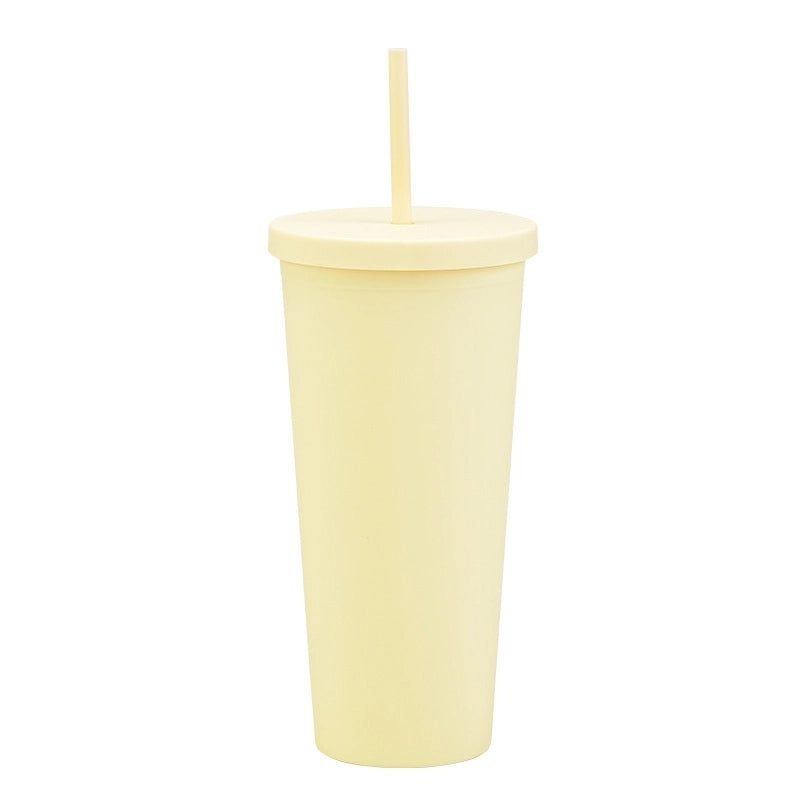 24oz Double-layer Frosted Plastic Straw Cup with Lid | Drinkware & Tumblers