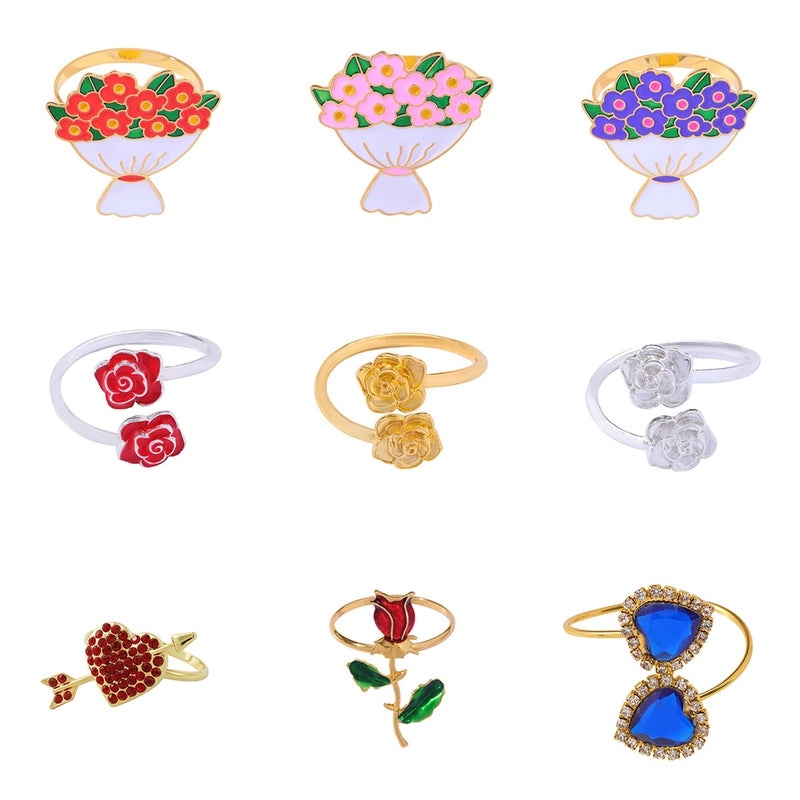 Valentine's Day Red Heart Flower Alloy Napkin Ring Casual Elegant Pastoral Style 1 Piece|Home Decor Tableware