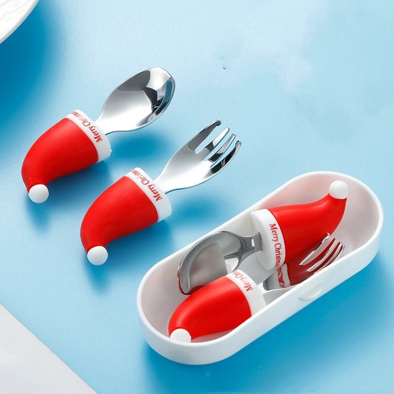 Christmas Stainless Steel Spoon Fork with Silica Gel Cute Christmas Hat Design 1 Piece | Kitchen Utensils