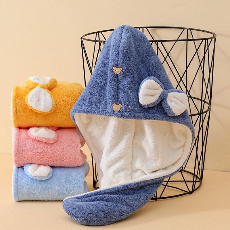 Thickened Double Bow Coral Fleece Hair Towel Wrap for Women | Hair Care Accessories
