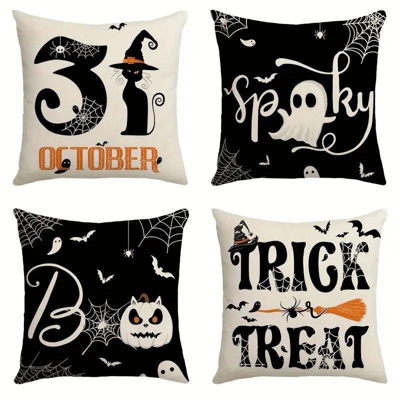 Halloween Minimalist Pumpkin Ghost Linen Pillow Covers for Couch Sofa Decor | Home Decor Pillows