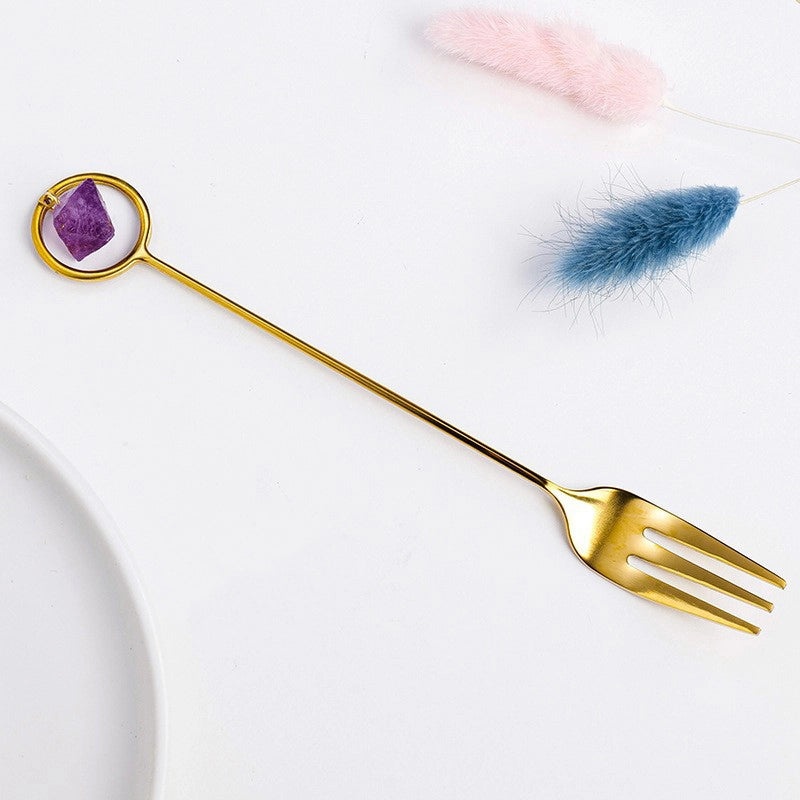 Natural Amethyst Flower Copper Spoon with Long Handle | Home Decor & Kitchen Accessories