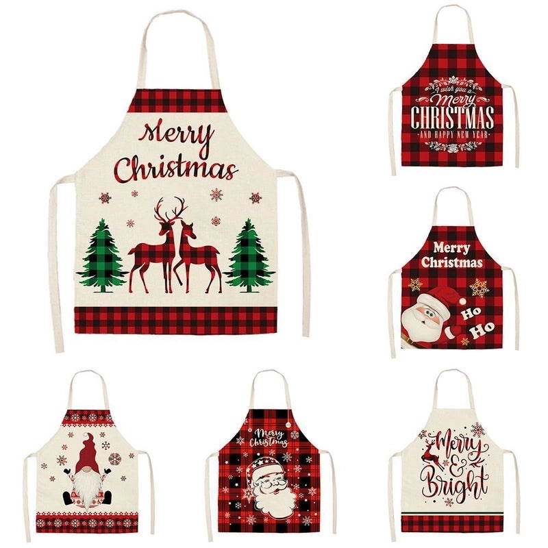 Christmas Santa Claus Stripe Snowflake Linen Apron Holiday Kitchen Accessory|Kitchen & Dining